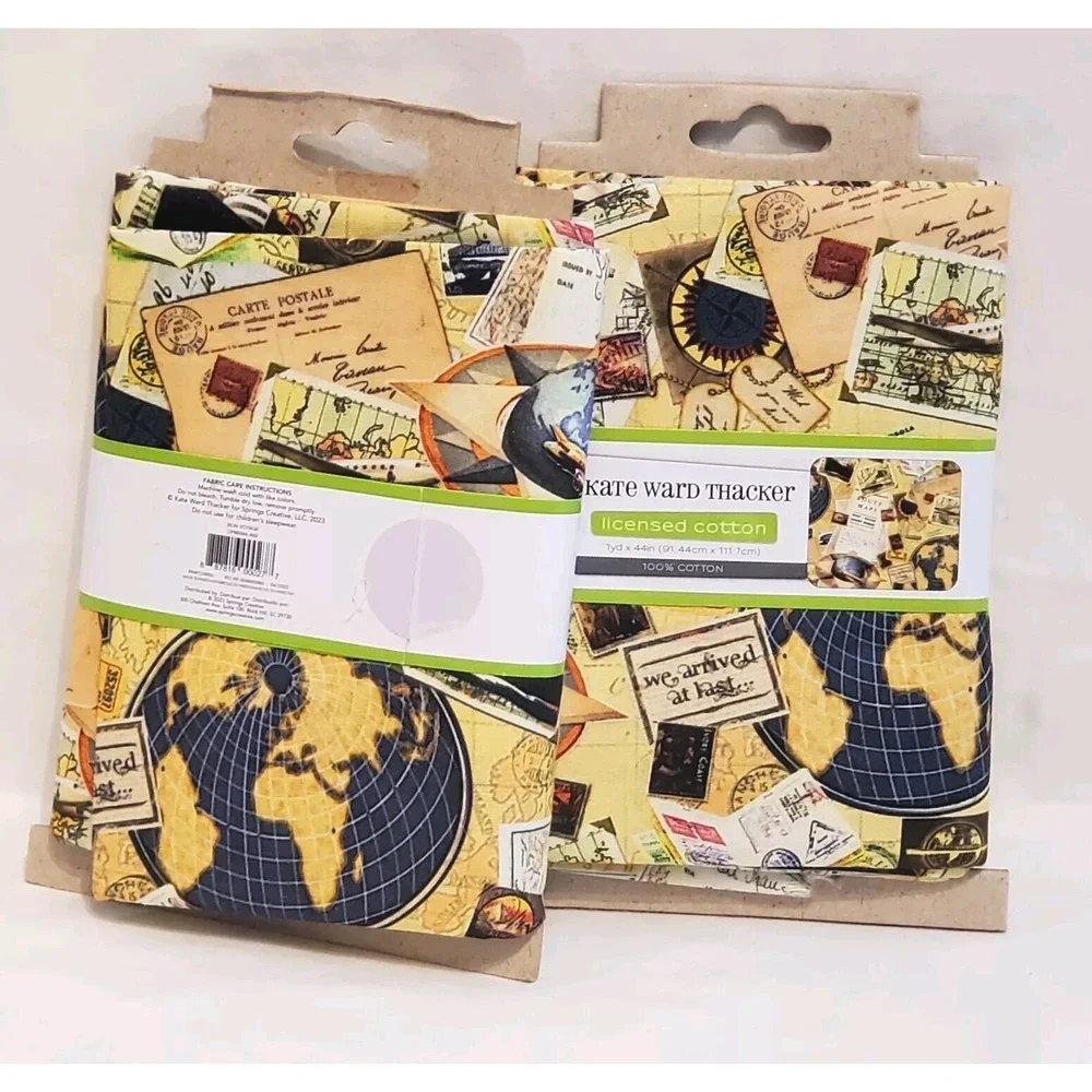 Set of (2) Kate Ward Thacker Bon Voyage Cotton Fabric 1yd x 44